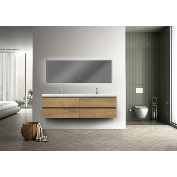 TONA Angela 72'' Wall Mounted Double Bathroom Vanity with Resin Vanity
